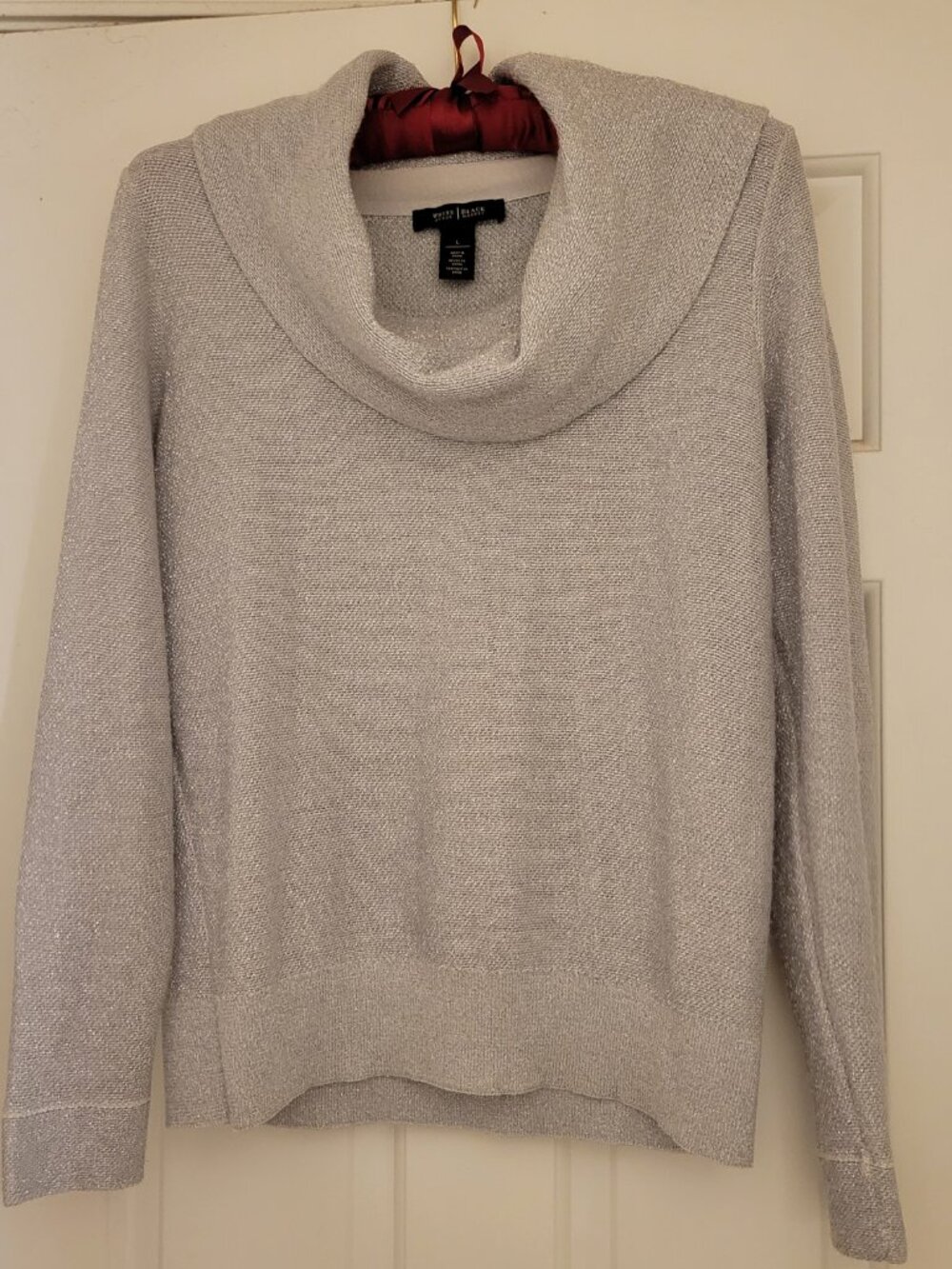 White House Black Market Silver Metallic Shimmer Cowl Neck Sweater L